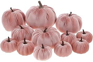 ZningEsxi 12 Pcs Artificial Velvet Fake Pumpkins Sets Halloween Thanksgiving Wedding Handmade Foam Autumn Centerpiece Kitchen Decoration Light Pink