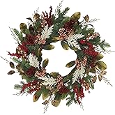 BINFEN 20" Gold Red Berries Christmas Wreaths for Front Door, Metallic Finish Eucalyptus Leaves Winter Xmas Wreath Outdoor Holiday Decoration, Door Wreath Decor for Farmhouse Front Porch Wall Window