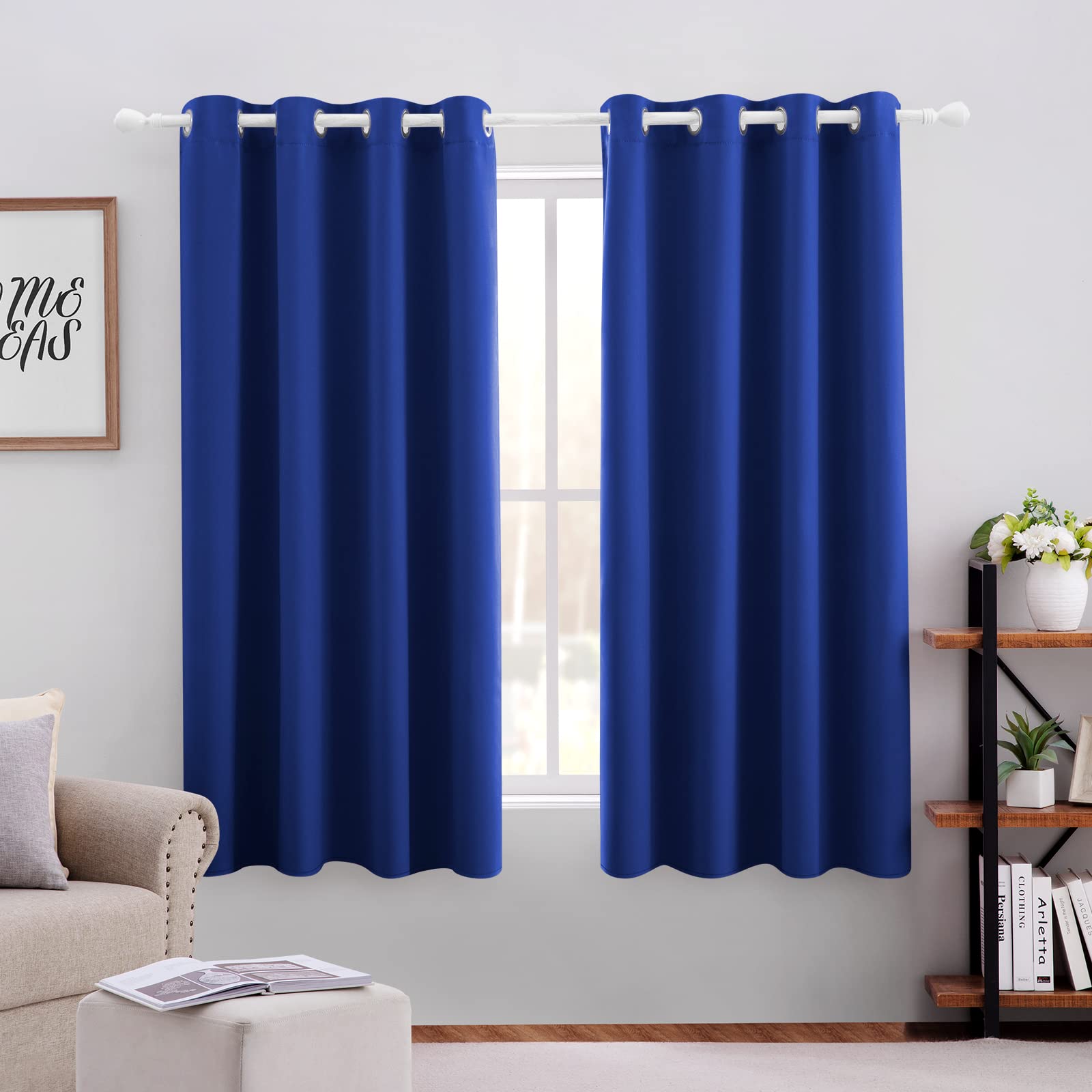 HOMEIDEAS Royal Blue Blackout Curtains 2 Panels 52 X 63 Inch Drop Room Darkening Eyelet Curtains for Bedroom, Thermal Insulated Light Blocking Window Drapes