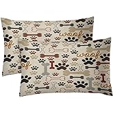 Emvency Set of 2 Decorative Throw Pillow Cover King Size 20x36 Inches Dog Bones and Paw Prints Pillowcase with Hidden Zipper Decor Cushion Gift for Home Sofa Bedroom Couch Car