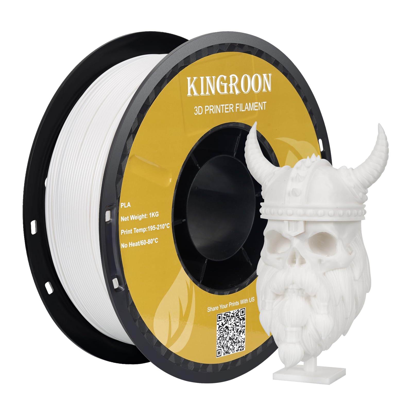 Kingroon PLA Filament 1.75mm for 3D Printer, Filament 3D Printing Materials, 1KG 3D Filament Dimensional Accuracy +/- 0.03 mm,3D Printer Filament PLA with Spool Wound Neatly, White