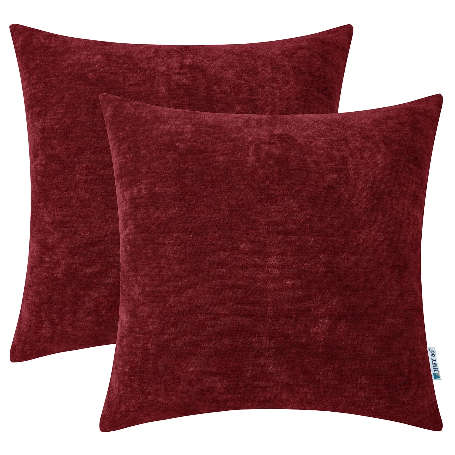 Photo 1 of HWY 50 Burgundy Red Decorative Throw Pillows Covers 20x20 Inch for Couch Sofa Bed Living Room, Chenille Soft Comfy Solid Square Throw Pillows Cases Set Cushion Cover Pack of 2