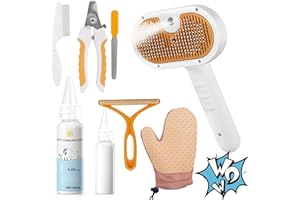VVWVVW Pet Steam Brush for Dog & Cat – 3-in-1 Spray Hair Removal Comb for Shedding & Grooming Shedding Glove, Flea Comb, Couch Carpet Hair Removal Tool, Nail Toenail Clippers Nail File Shampoo-8PCS
