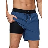 Arcweg Mens Swim Trunks with Compression Liner 2 in 1 Beach Swimming Trunks Quick Dry Swim Shorts with Zipper Pockets