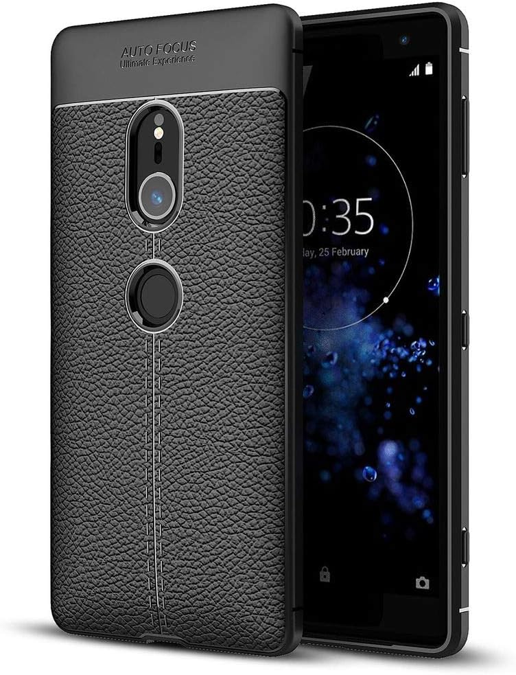 NALIA Leather Look Case Compatible with Sony Xperia XZ2, Ultra-Thin Protective Silicone Cover Rubber-Case Gel Soft Skin Shockproof Slim Back Bumper Protector Back-Case Smart-Phone Shell - Black