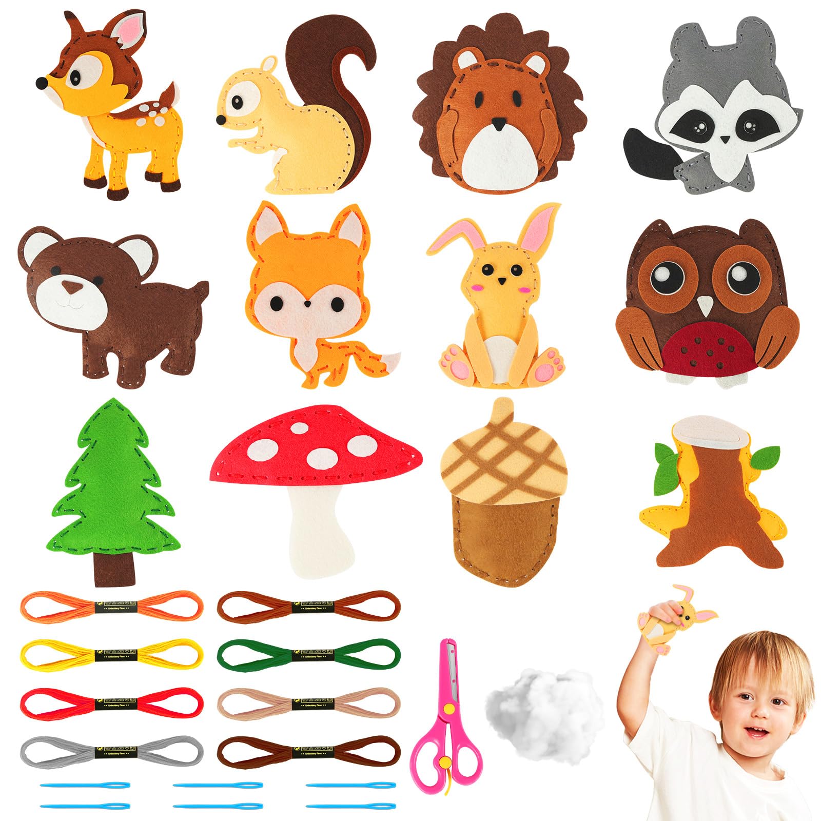 Vicloon Kids' 12-Piece Cute Animal Sewing Craft Kit - Fun DIY Sewing Kit for Ages 5-12