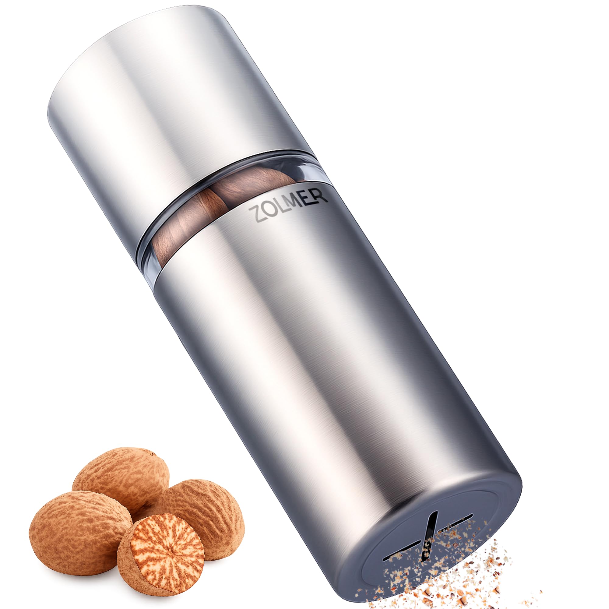 ZOLMER® Nutmeg Grinder Mill with Storage Container | Extra Sharp Grinder for Finest Nutmeg Powder | Stainless Steel Nutmeg Mill for Nutmegs | Nutmeg Grater