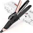 Travel Curling Iron Flat Iron Dual Voltage, MOCREO Mini Curling Flat Iron for Travel, Travel Hair Straightener 2 in 1 (Black)
