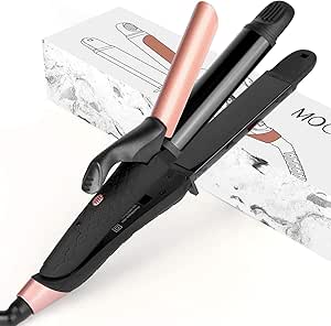 Travel Curling Iron Flat Iron Dual Voltage, MOCREO Mini Curling Flat Iron for Travel, Travel Hair Straightener 2 in 1 (Black)
