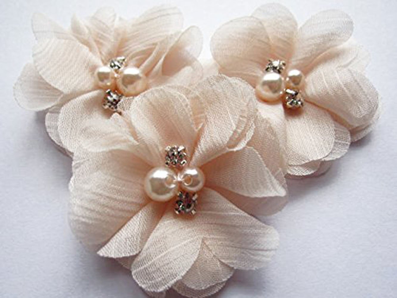 YYCRAFT Pack Of 20 Pieces Chiffon 2" Flower Rhinestone Pearl for craft projects-Peach