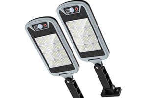 OKPRO Solar Outdoor Lights S-144XM 5000LM Solar Street Light Outdoor Waterproof Solar Powered Outdoor Light with Motion Sensor IP66 Waterproof Solar Flood Lights Outdoor with Remote Control (2 Pack)