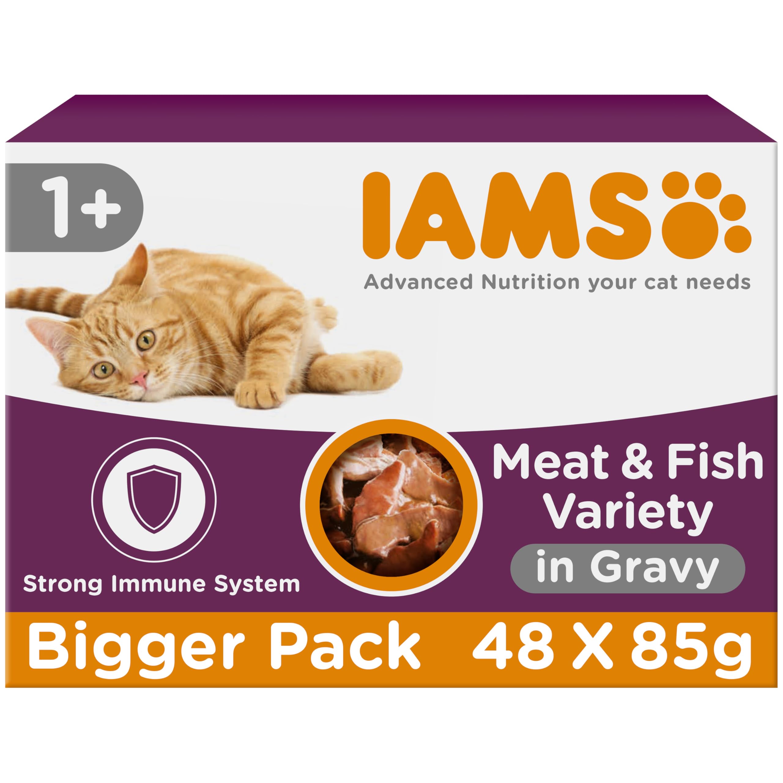 IAMS Adult Wet Cat Food Land & Sea in Gravy 48 x 85g