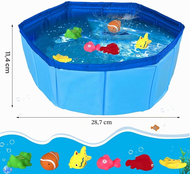 Katzen Pool 30x10cm Faltbare Katzenpool mit 6 Fischen Wasser Spielzeug Faltbarer Pool Interaktives Wasserspielzeug Katze Spielzeug für gelangweilte Indoor Katzen