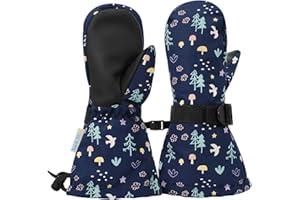 JAN & JUL Girls' Waterproof Insulated Kids Mittens with Fleece Lining for Snow (Navy Forest, Size M)