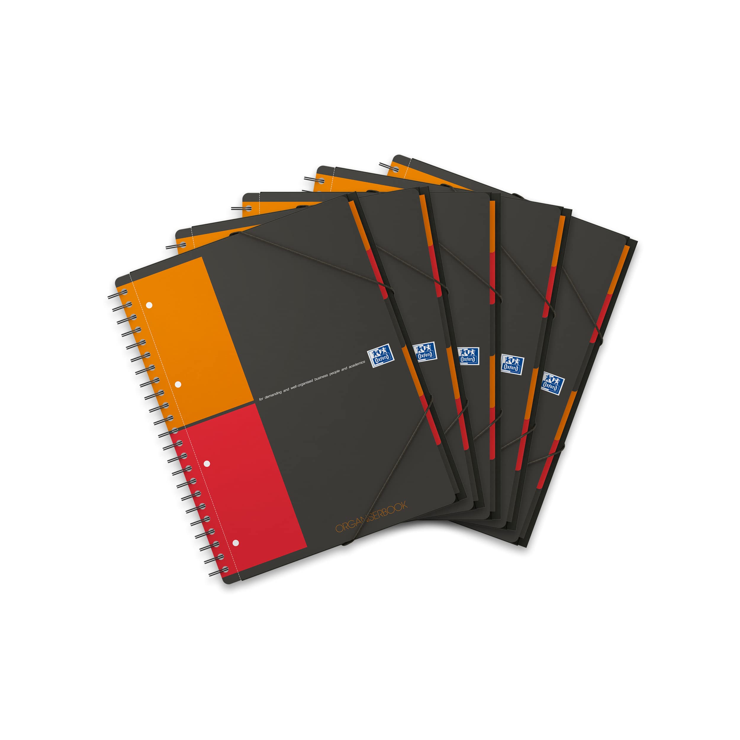 Oxford Organiserbook International A4 Squared 160 Pages Elasticated Folder with 6 Fixed Tabs (Pack of 5)