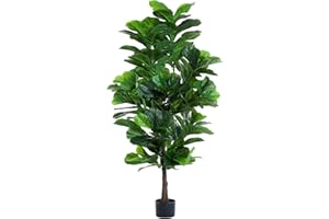FLOWORLD Fiddle Leaf Fig Tree 6ft Tall Artificial Tree in Plastic Pot Fake Ficus Lyrata Plants with 184 Decorative Fiddle Leaves Faux Fig Trees for Home Office Living Room Decor Indoor Outdoor
