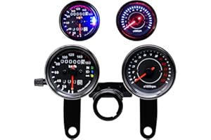 iztor Motorcycle Gauge Combo 13000 RPM Tachometer 0-160km/h Speedometer Odometer with Backlit LED Stainless Steel Mounting Brackets Kit for Yamaha Suzuki Honda Kawasaki