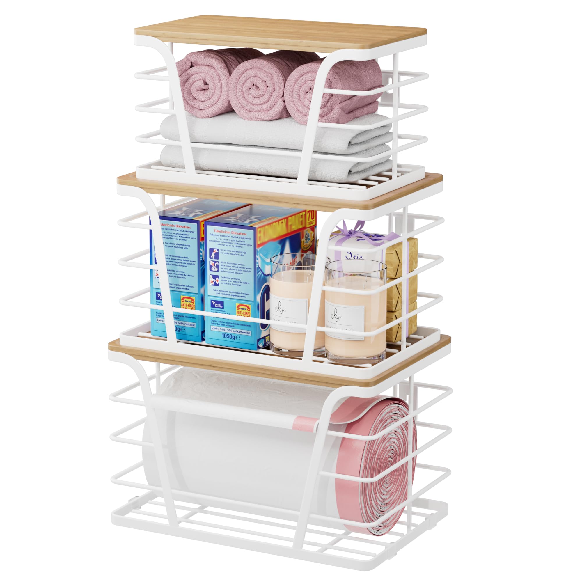 TIDIIABODE 3 Pack Trash Bag Holder Dispenser,Kitchen Organization and Storage, Stackable Storage Bins with Lids, White Image