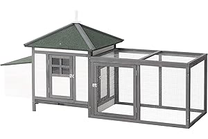PawHut 77" Wooden Chicken Coop with Nesting Box, Cute Outdoor Hen House with Removable Tray, Ramp Run, for Garden Backyard, Gray