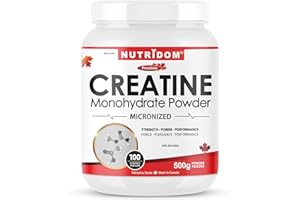 Nutridom Micronized Creatine Monohydrate Powder | 500g | 5g per Scoop, 100 Servings | Made in Canada