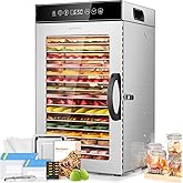 KWASYO Food Dehydrator Machine, 18 Trays ALL Stainless Steel, Dual fan 360° Efficient Drying, 30~90℃ Temperature Control&24H 