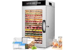 KWASYO Food Dehydrator Machine, 18 Trays ALL Stainless Steel, Dual fan 360° Efficient Drying, 30~90℃ Temperature Control&24H 