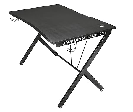 Trust Gaming Tisch - GXT 711 Dominus Ergonomischer Gaming Schreibtisch mit Kabelmanagementsystem, Headset- und Getränkehalter