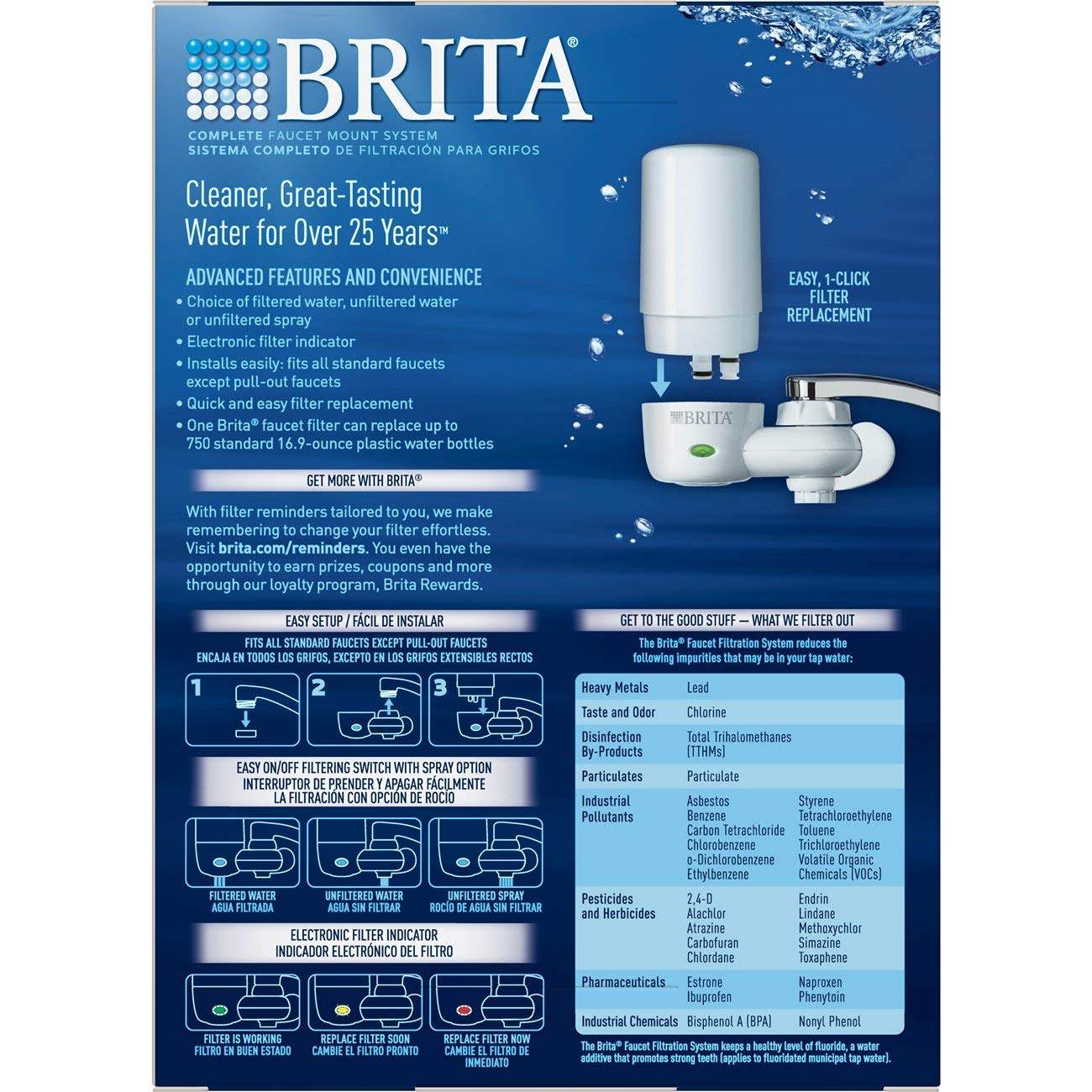 Brita Tap Water Filter System, Water Faucet Filtration System with Filter Change Reminder, Reduces Lead, BPA Free, Fits Standard Faucets Only - Complete, White