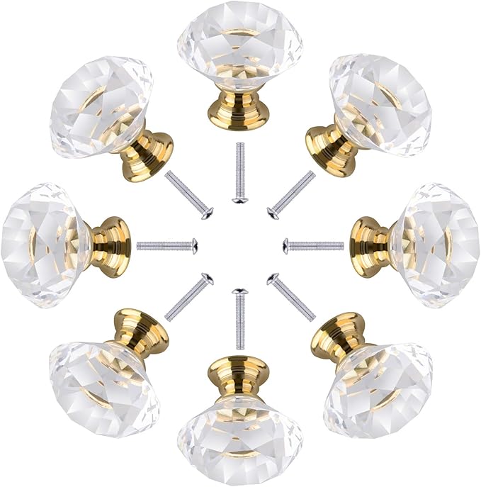 16PCS 30MM Clear Crystal Glass Drawer Knobs Door Knobs Decorative