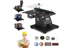 IRONDELIC Mini Multi-functional Table Saw with Voltage LED Display, Mini Table Saw for Crafts with 10 Sanding Belts, 0-90° Adjustable Belt Sander, Dual Bench Grinder, 4 in 1 Machine with 7 Speed Adjustable