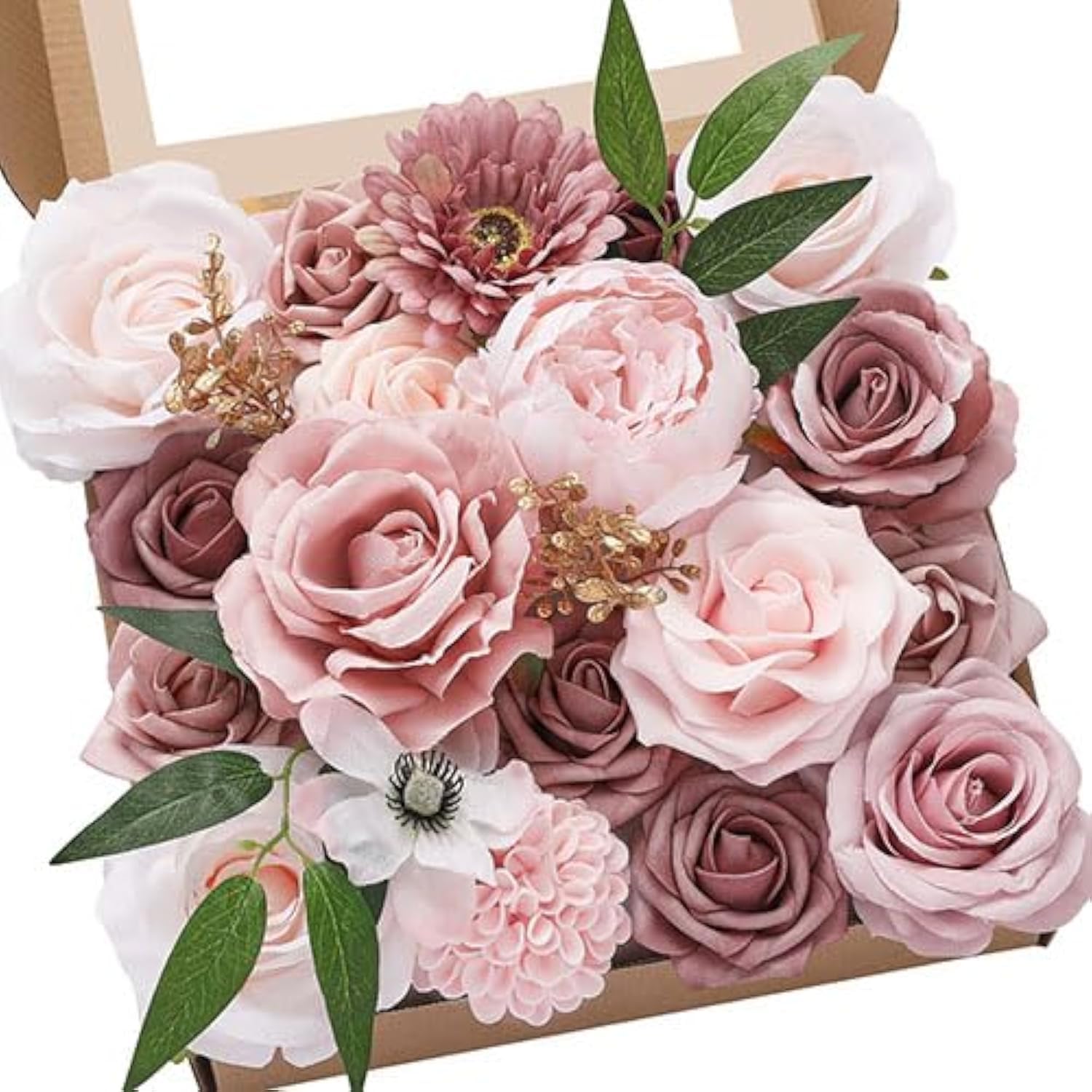 Serwalin Artificial Flowers Combo Dusty Pink Rose Artificial Peony Flowers for DIY Wedding Bouquets Centerpieces Arrangements Cake Flowers Party Baby Shower Home Indoor Outdoor Decorations — image 1