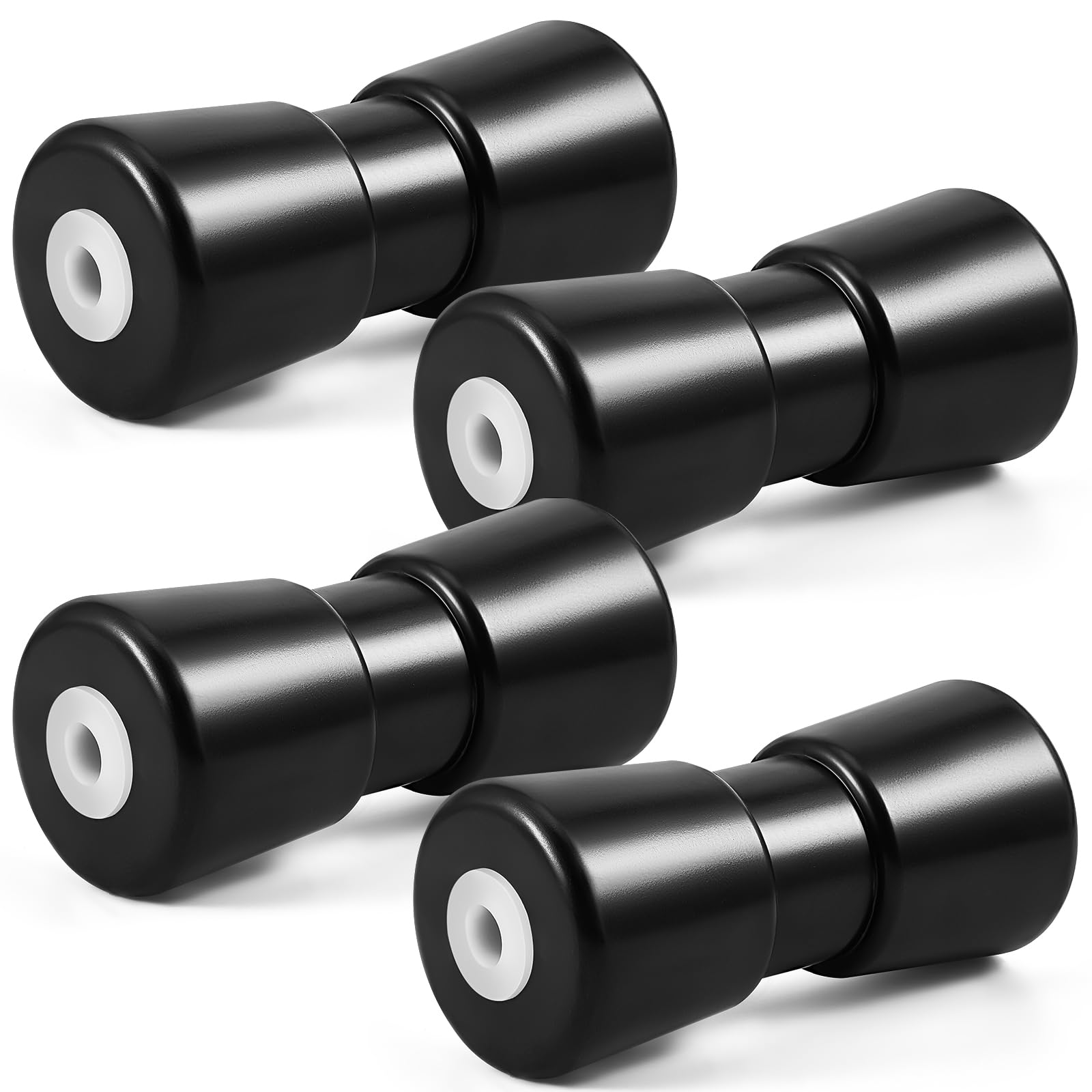 Photo 1 of Frienda 4 Pcs 8in/12in Heavy Duty Boat Trailer Roller Robust Rubber Bow Roller Bow Stop Boat Trailer Parts Replacement Accessories Black Rubber Shaft Keel(8 Inch)