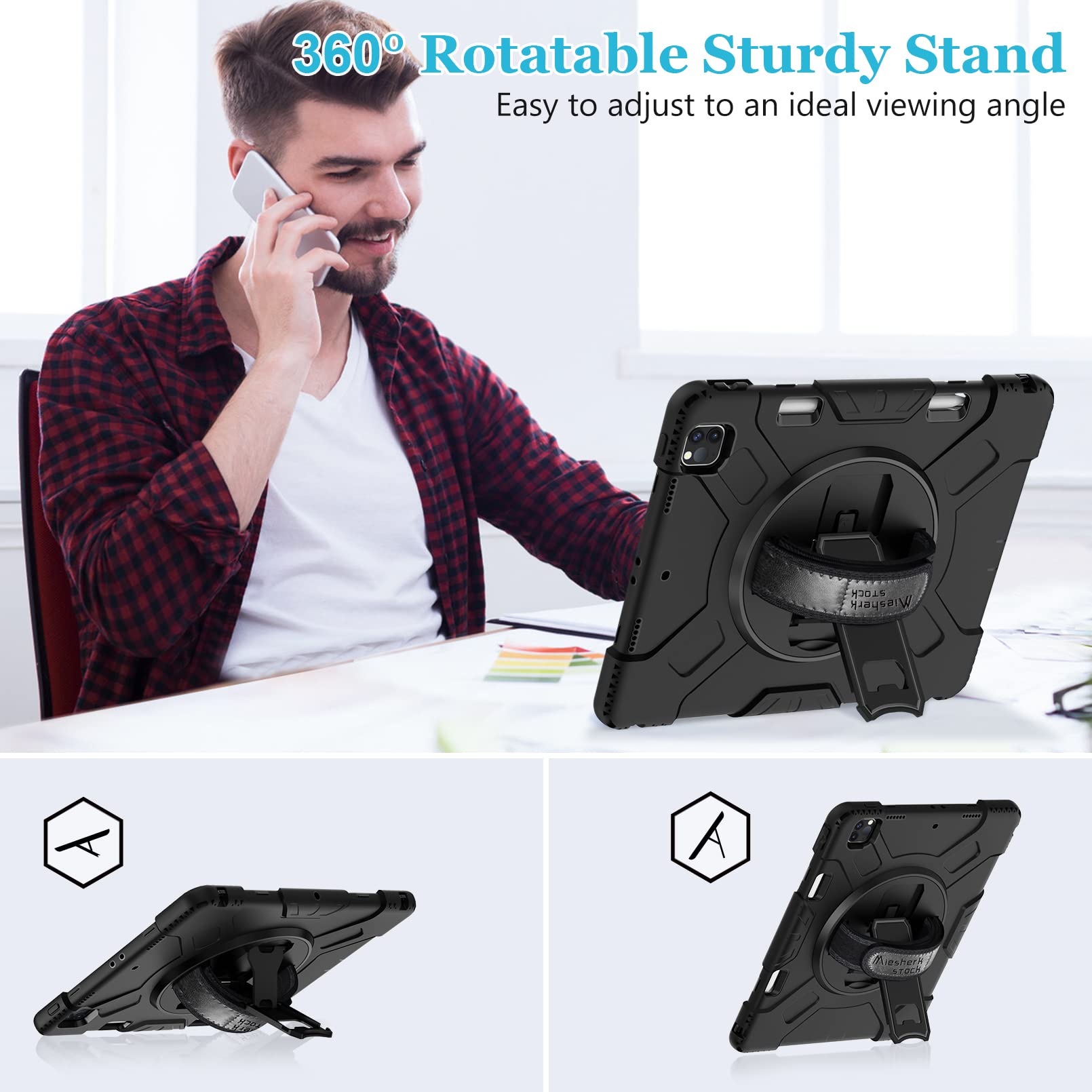 Case for iPad Pro 12.9 2022/2021/ 2020/2018: Cover for iPad Pro 12.9 6th/ 5th/ 4th/ 3rd Generation with Screen Protector- Stand- Pencil Holder- Handle- Shoulder Strap Black