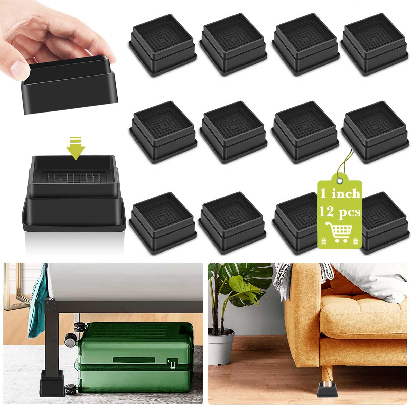 Yookwutar 12 Pack Furniture Risers 1 Inch, Adjustable Bed Risers Heavy ...