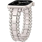 TOYOUTHS Beaded Bracelet Compatible with Apple Watch Bands 38/40/41/42/44/45/46/49mm Women, Dressy Fancy Stainless Steel Metal Elegant Jewelry Strap for iWatch Series 11 10 9 8 7 6 5 4 Ultra/SE 3 2 1