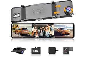 MARTALK 3-Channel Rear View Mirror Camera 11", Triple Mirror Dash Cam with Front 4K, Interior and Rear 1080P Cameras,Dash Cam Mirror Front and Rear with Night Vision, G-Sensor,Parking Monitor, 64GB Card