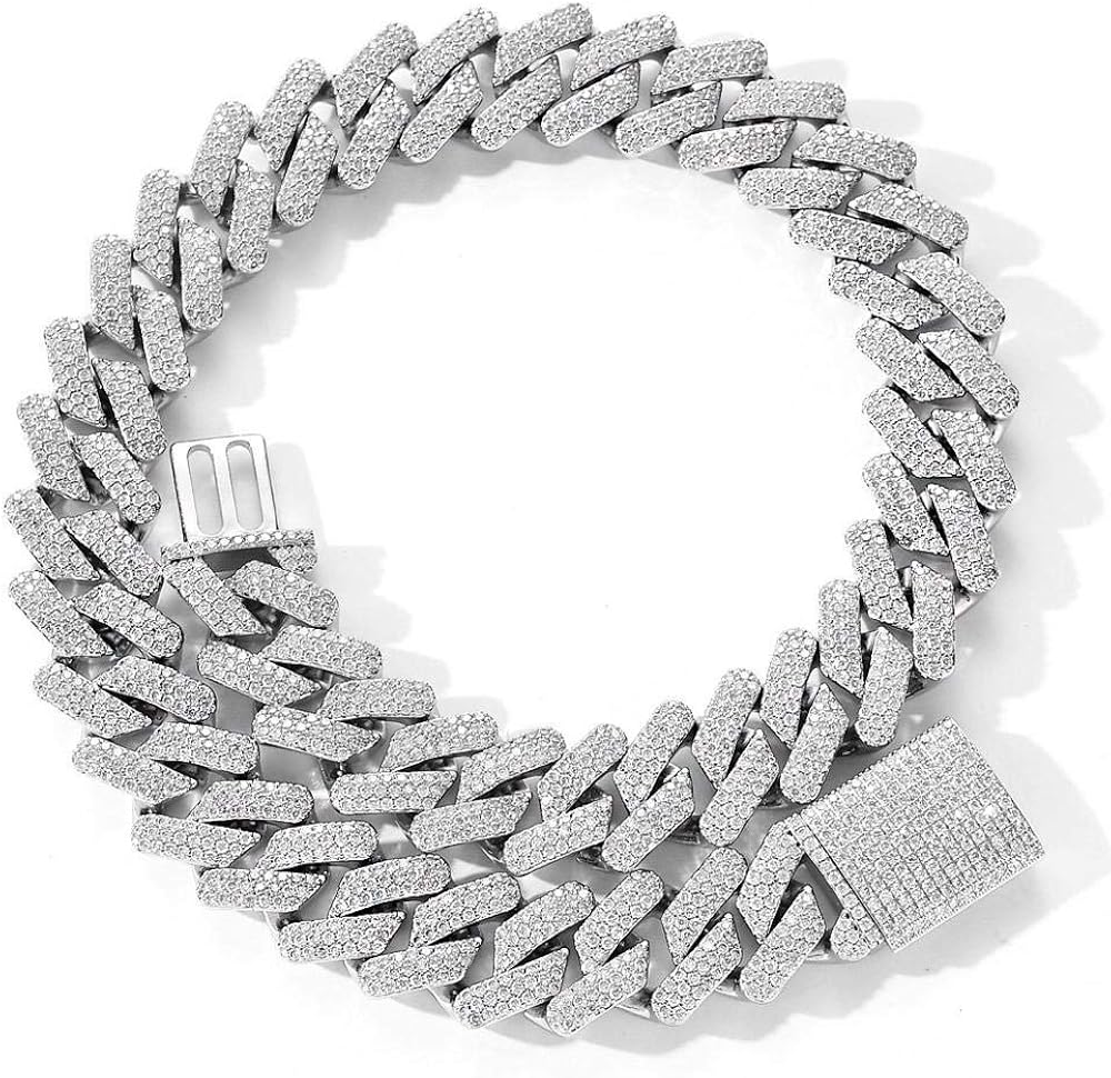 Necklaces mm Iced Out Chains For Men Cuban Link Necklace Platinum Plated 22 Inch Amazon Com