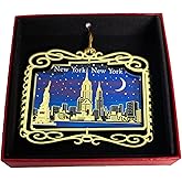 New York City at Night Ornament Colored Brass