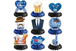 HEYPRIIL Happy Fathers Day Table Decorations for Party Honeycomb Centerpiece, 3D Double Side Father's Table Decor for Father's Family Party Supplies Favor Office Home (9 Pieces）