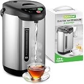 NutriChef Hot Water Urn Pot 3.38 QT, Insulated Stainless Steel Hot Water Dispenser &amp; Boiler, Auto &amp; Manual Dispense, Safety Lock, Electric Kettle