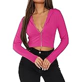 LovelyWholesale Womens Ribbed Cropped Hoodie Zip Up Crop Sweatshirt Casual Long Sleeve Tops