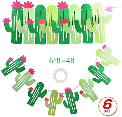 Amazon Com 48 Pcs 10 6 Pack Cactus Banner Llama Fiesta