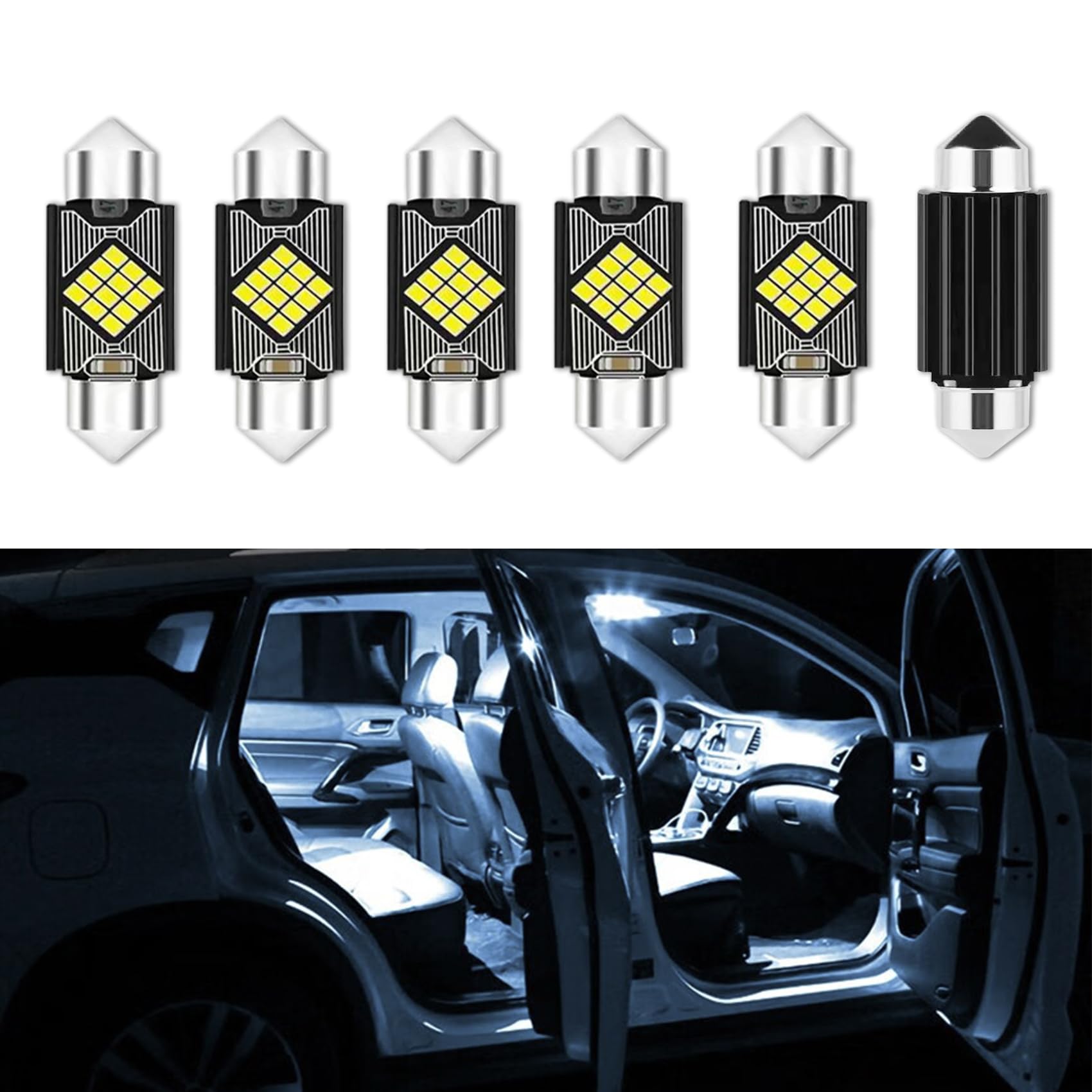 Photo 1 of *MINOR DAMAGE - USED*
HEVLE 6PCS DE3175 LED Dome Light Bulbs, Extremely Bright 31mm DE3021 6428 6430 7065 1.22inch Led Interior Car Festoon Bulb, Upgraded 400LM 6500K Dome Map Door Lights LED Blub Universal for Most Car
