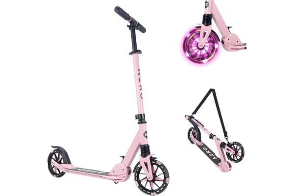 AERO MOBILITY Big Wheel Kick Scooter for Kids 6-12, Teens & Adults | Light Up Wheels | Hand Controlled Brake | Shock Absorpti