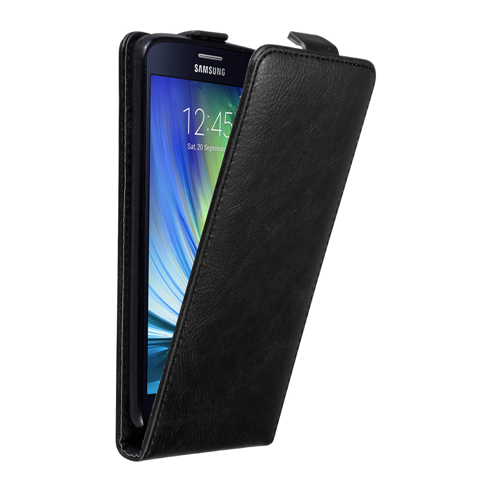 cadorabo Case works with Samsung Galaxy A7 2015 in NIGHT BLACK - Flip Style Case with Magnetic Closure - Wallet Etui Cover Pouch PU Leather Flip