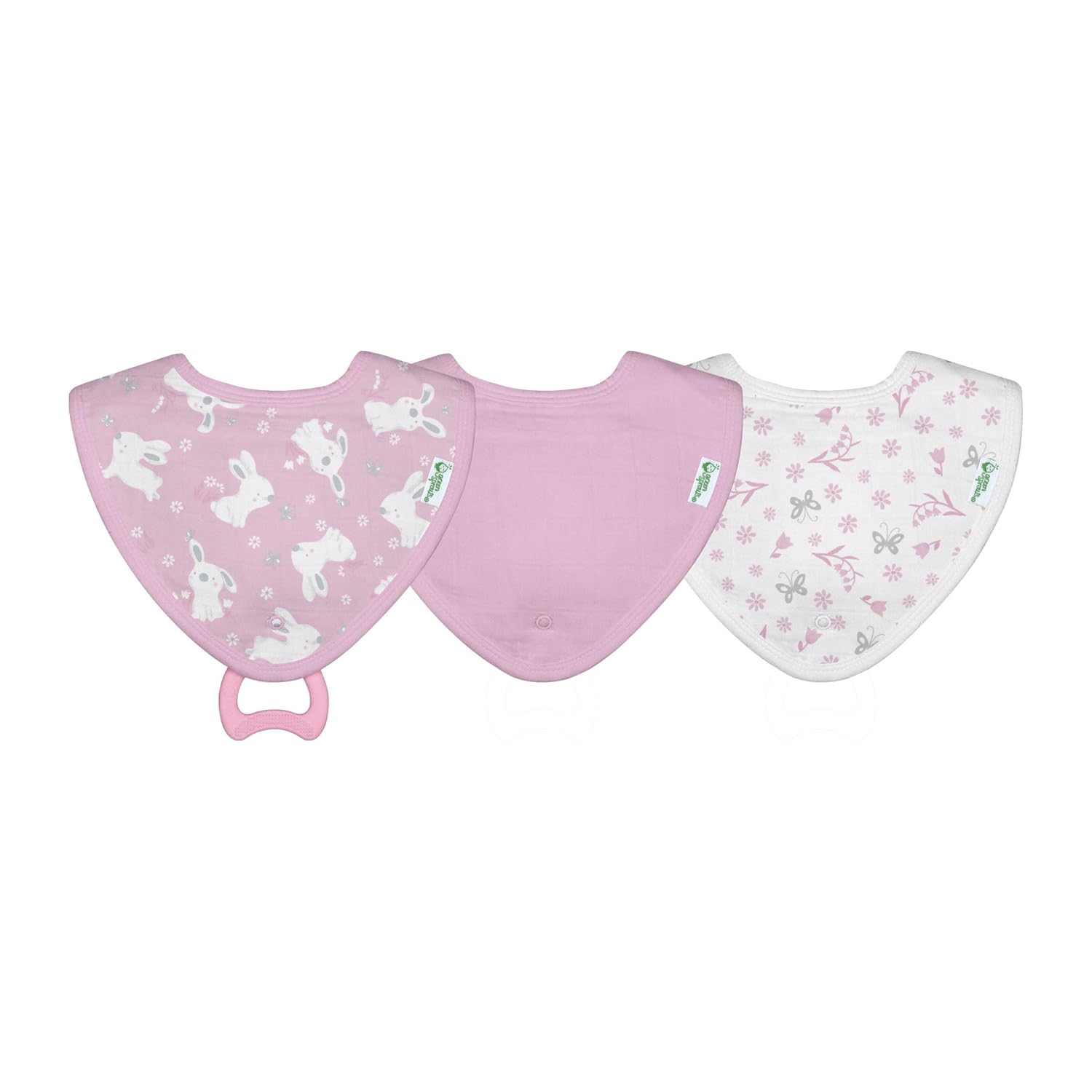 green sprouts Muslin Stay-dry Bandana Teether Bibs made from Organic Cotton (3 pack) | Soothes gums & protects from drool | Machine washable, sterilizer safe, Made without BPA