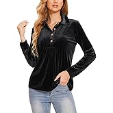 Molirex Womens Velvet Tops Long Sleeve Button Down Shirts Flowy Casual Blouses