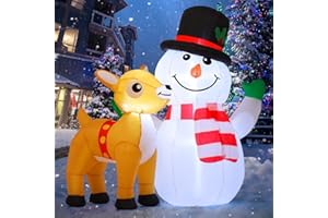 COMIN 5.2ft Christmas Snowman Inflatables Outdoor Decorations, Blow Up Snowman Reindeer Inflatable with Built-in LEDs for Christmas Indoor Outdoor Yard Lawn Garden Decorations