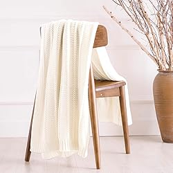 RECYCO Cable Knit Cream White Throw Blanket for