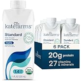 KATE FARMS Organic 1.4 High Calorie Shake, Vanilla, 20g Protein, 6 Pack | Organic vanilla high calorie nutrition shake with 20g protein plus 27 vitamins and minerals.
